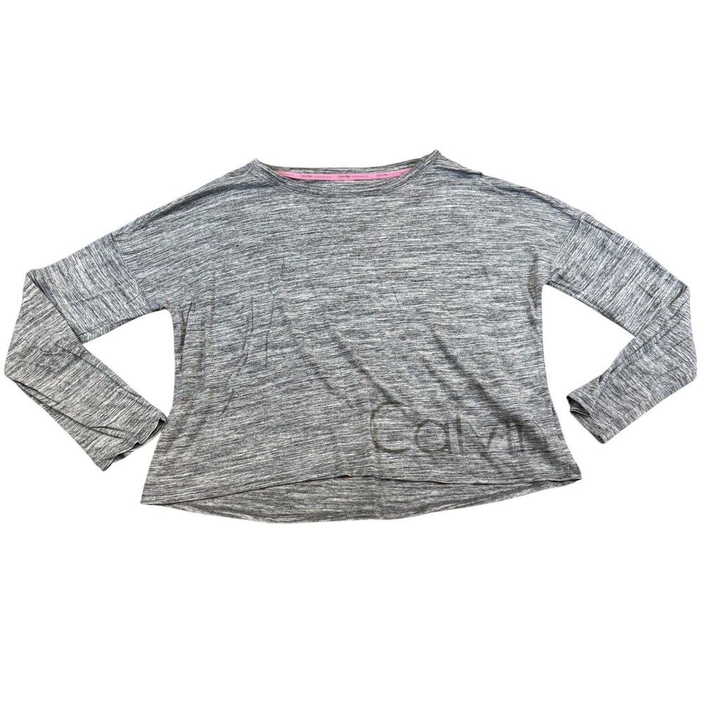 Calvin Klein Performance Womens Grey Space Dye Logo Long Sleeve Top‎ Size L